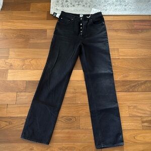 TOTEME High-Rise Straight-Leg Jeans - Size 28, Black.